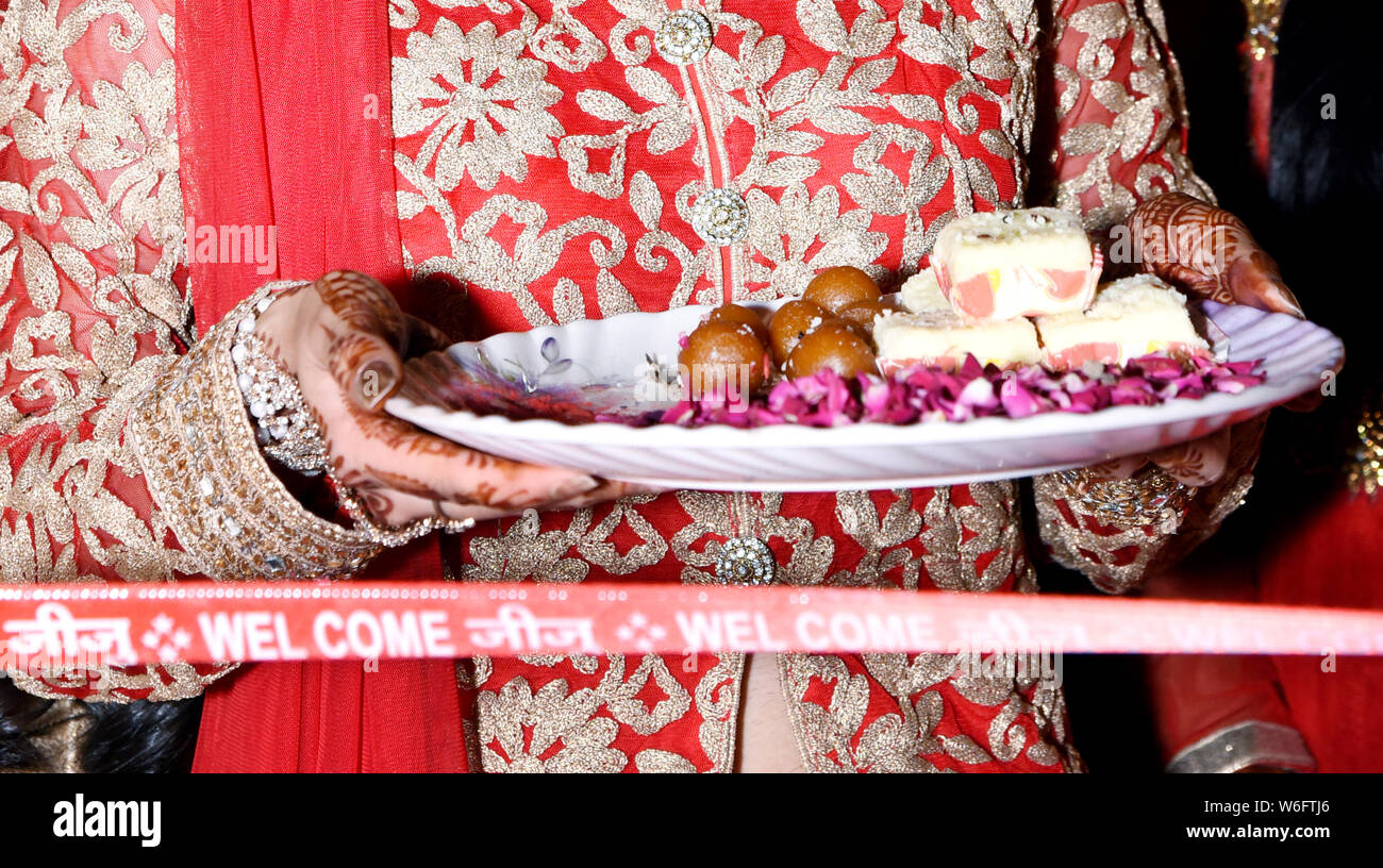 Indian rituale di nozze Cerimonia di benvenuto Foto Stock