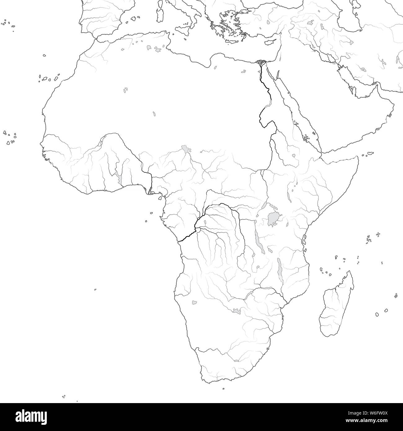 Mappa mondo dell Africa: Egitto, Libia, Etiopia, Arabia, Mauritania, Nigeria, Somalia, Namibia, Tanzania Madagascar. XXL-Geochart del Continente antico. Foto Stock