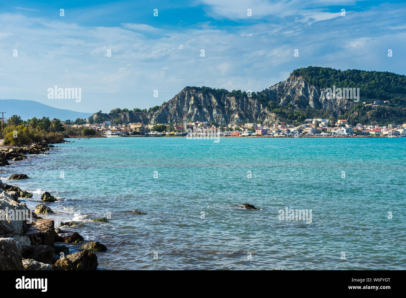 Grecia ZANTE, case di città costiera di Zante città da acqua Foto Stock