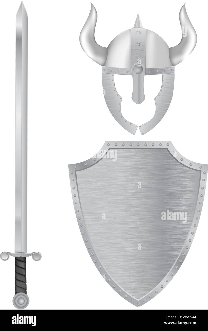 Guerriero - attrezzature di protezione, spada e casco Illustrazione Vettoriale