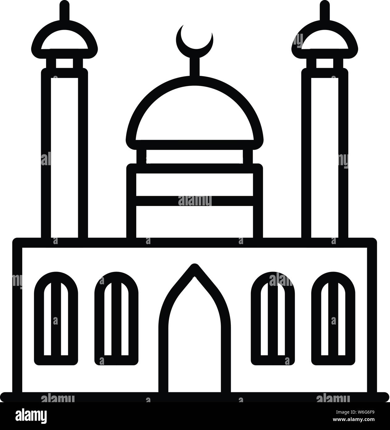 Moschea con due minareti icona, stile contorno Illustrazione Vettoriale