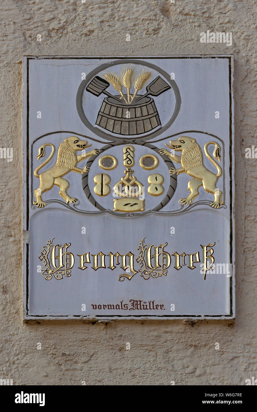 Stemma sul muro di casa, Zwiesel, Bayerischer Wald, Baviera, Germania Foto Stock