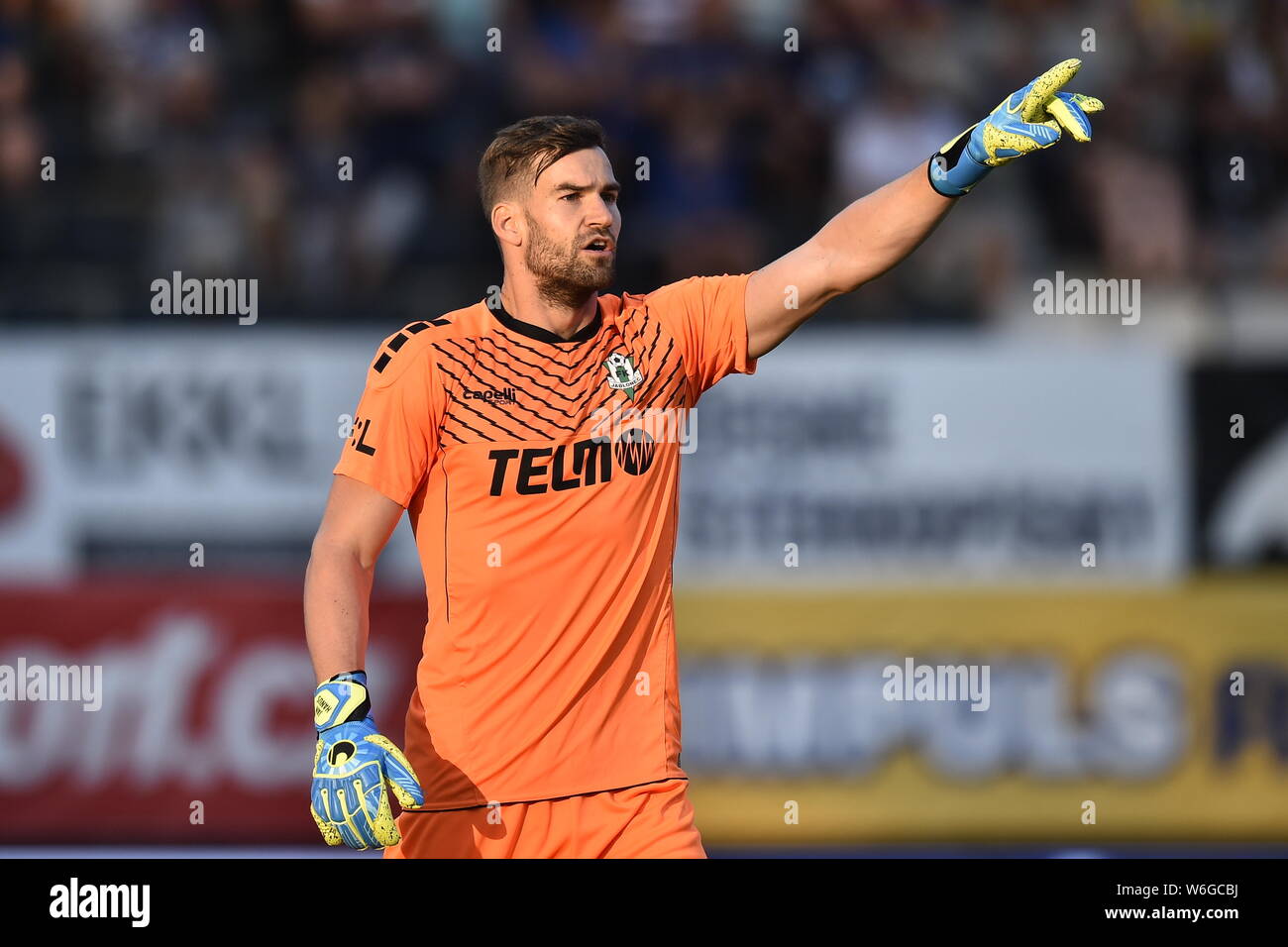 Jablonec nad Nisou, Repubblica Ceca. 01 Ago, 2019. Jan Hanus (Jablonec) in azione durante il Calcio Europa League, secondo turno di qualificazione, la partita di ritorno FK Jablonec vs Pyunik Yerevan, il 1 agosto 2019, in Jablonec nad Nisou, Repubblica Ceca. Credito: Radek Petrasek/CTK foto/Alamy Live News Foto Stock