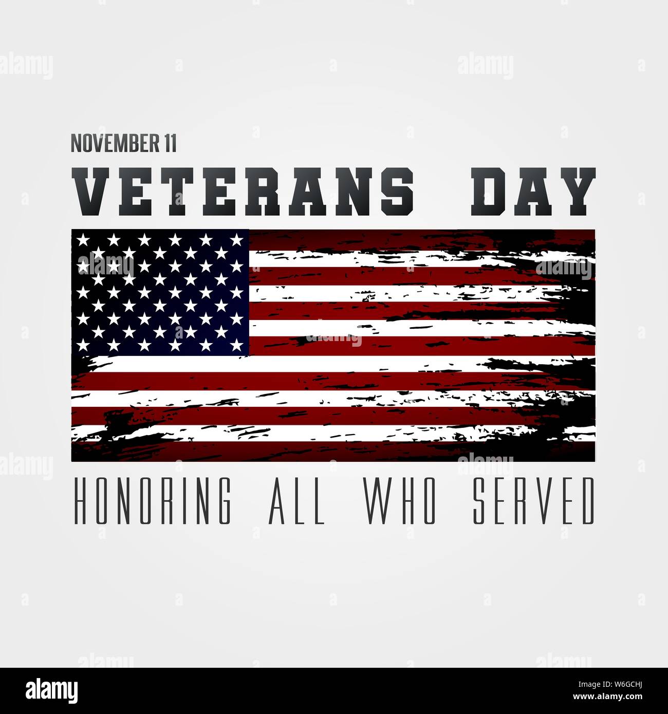 Stati Uniti d'America i veterani giorno biglietto di auguri con bandiera degli Stati Uniti su sfondo bianco. In onore di tutti coloro che hanno servito. Illustrazione Vettoriale