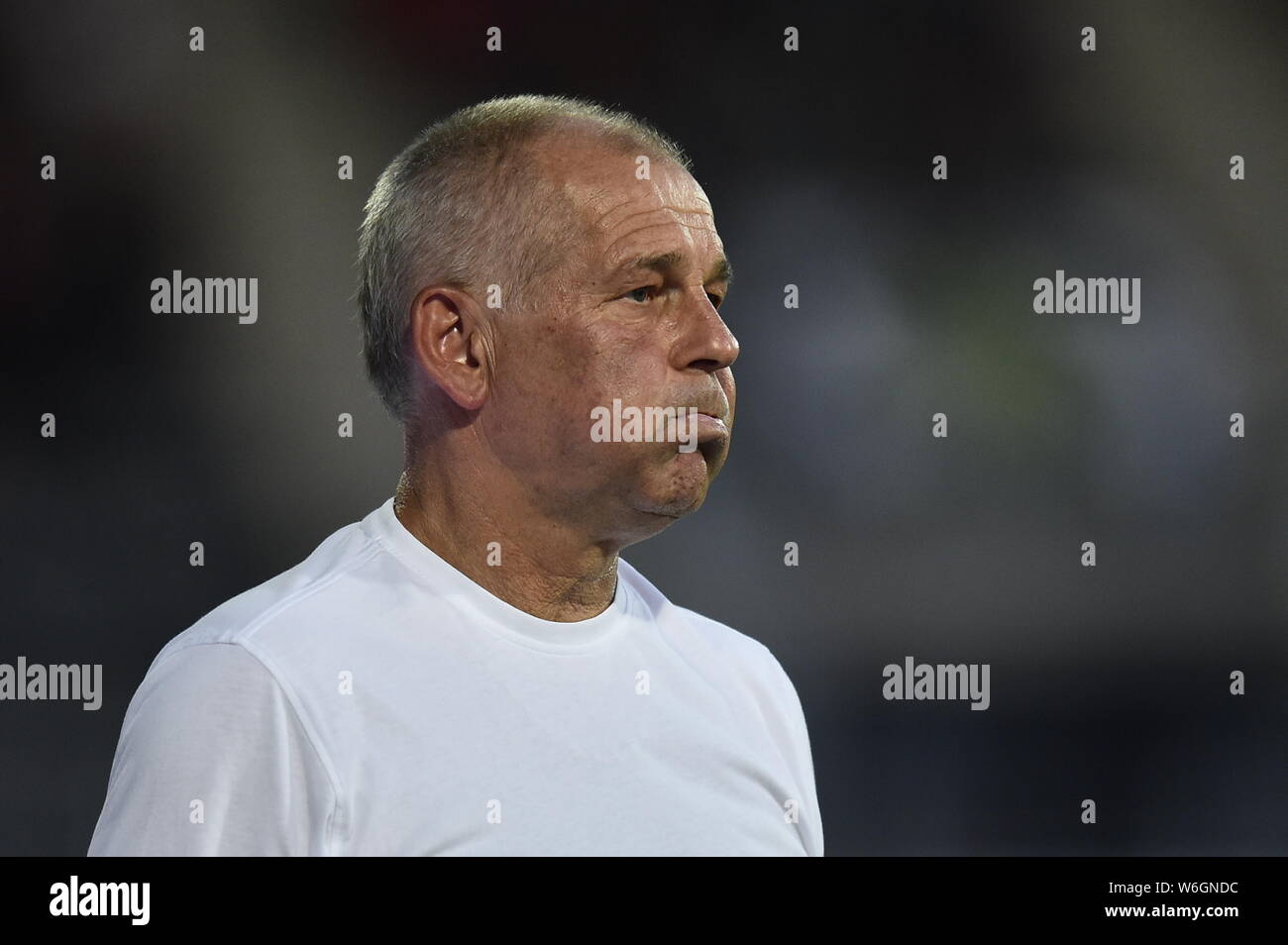 Head Coach Petr Rada (Jablonec) è visto durante il Calcio Europa League, secondo turno di qualificazione, la partita di ritorno FK Jablonec vs Pyunik Yerevan, il 1 agosto 2019, in Jablonec nad Nisou, Repubblica Ceca. (CTK foto/Radek Petrasek) Foto Stock