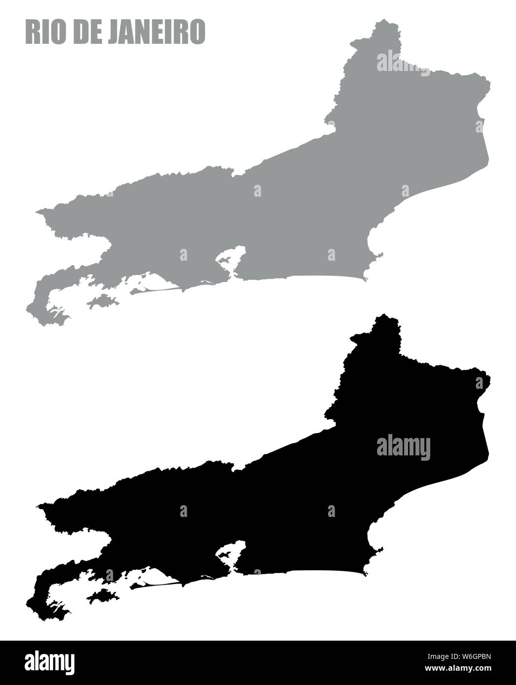 Stato di Rio de Janeiro mappe silhouette isolati su sfondo bianco Illustrazione Vettoriale