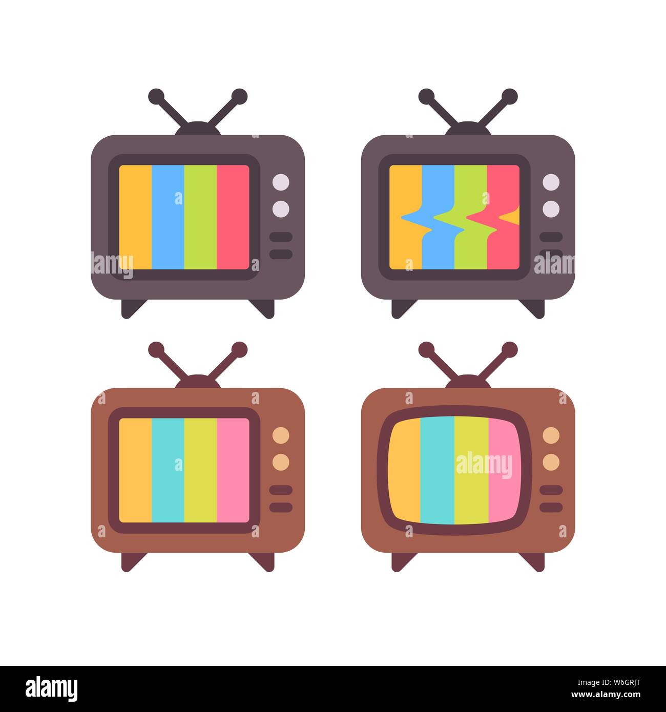 Set di vecchia TV con schermi di errore. Retrò TV set di icone di Piana Illustrazione Vettoriale