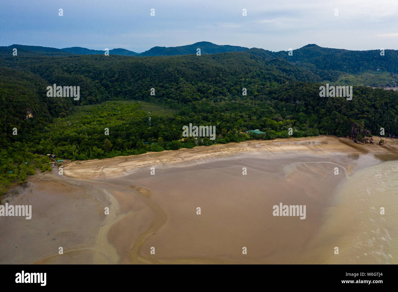 Antenna fuco vista della foresta pluviale, foreste di mangrovie e spiagge della zona Bako della Malaysia è stato di Sarawak nel Borneo Foto Stock