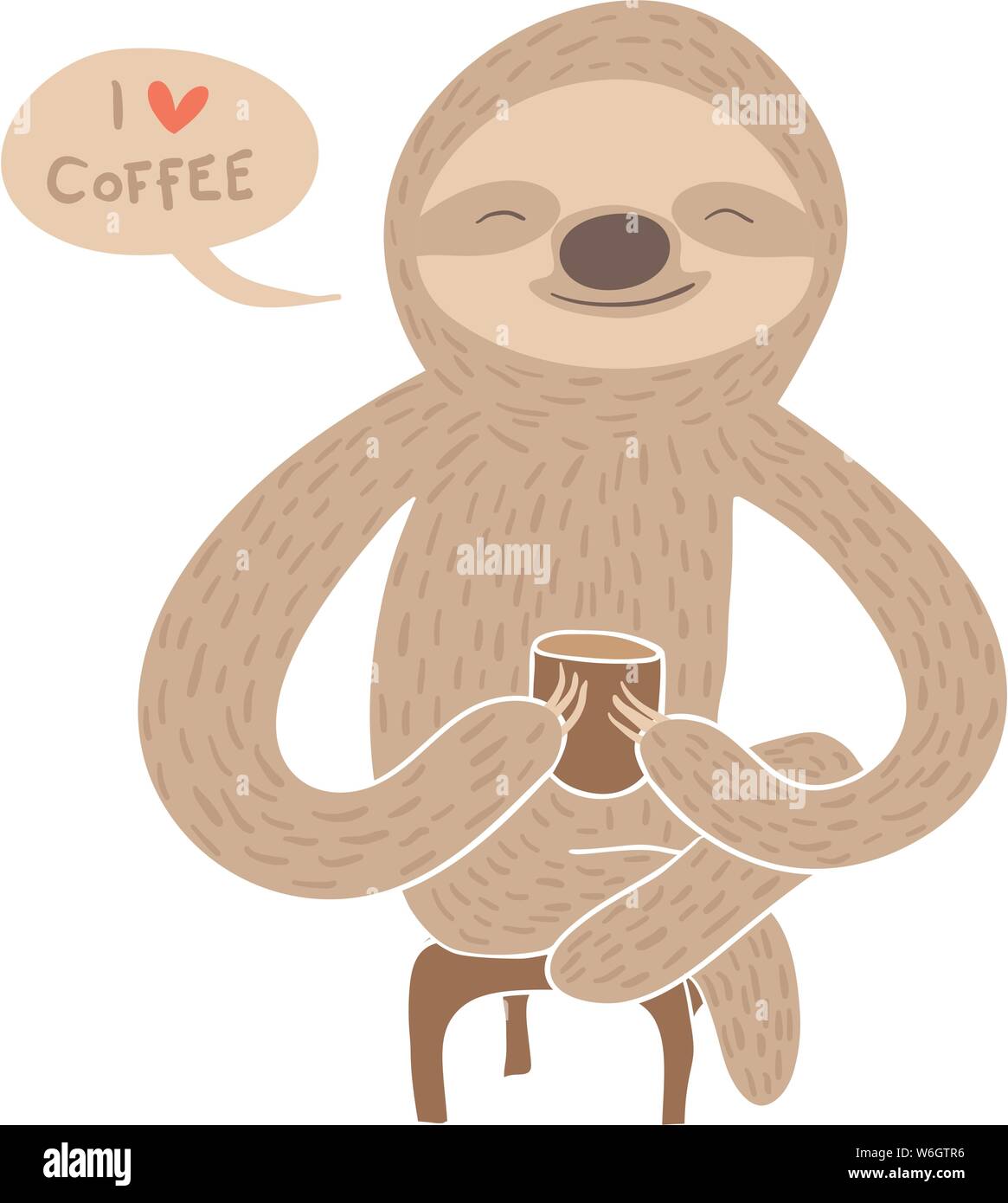 Cartoon carino bradipo avente il caffè dicendo mi piace il caffè Illustrazione Vettoriale