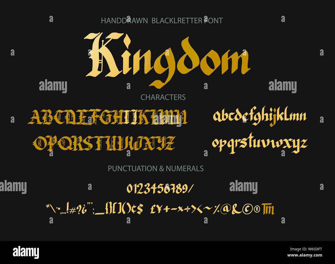 Blackletter script gotico disegnati a mano font. Decorazione in stile vintage lettere. Illustrazione Vettoriale