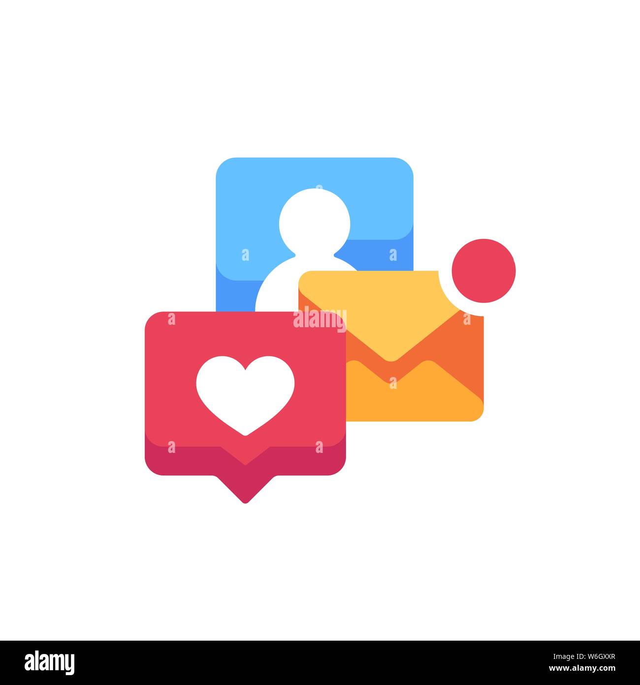Notifica pop-ups icona piatta. E-mail e account di social media alert Illustrazione Vettoriale