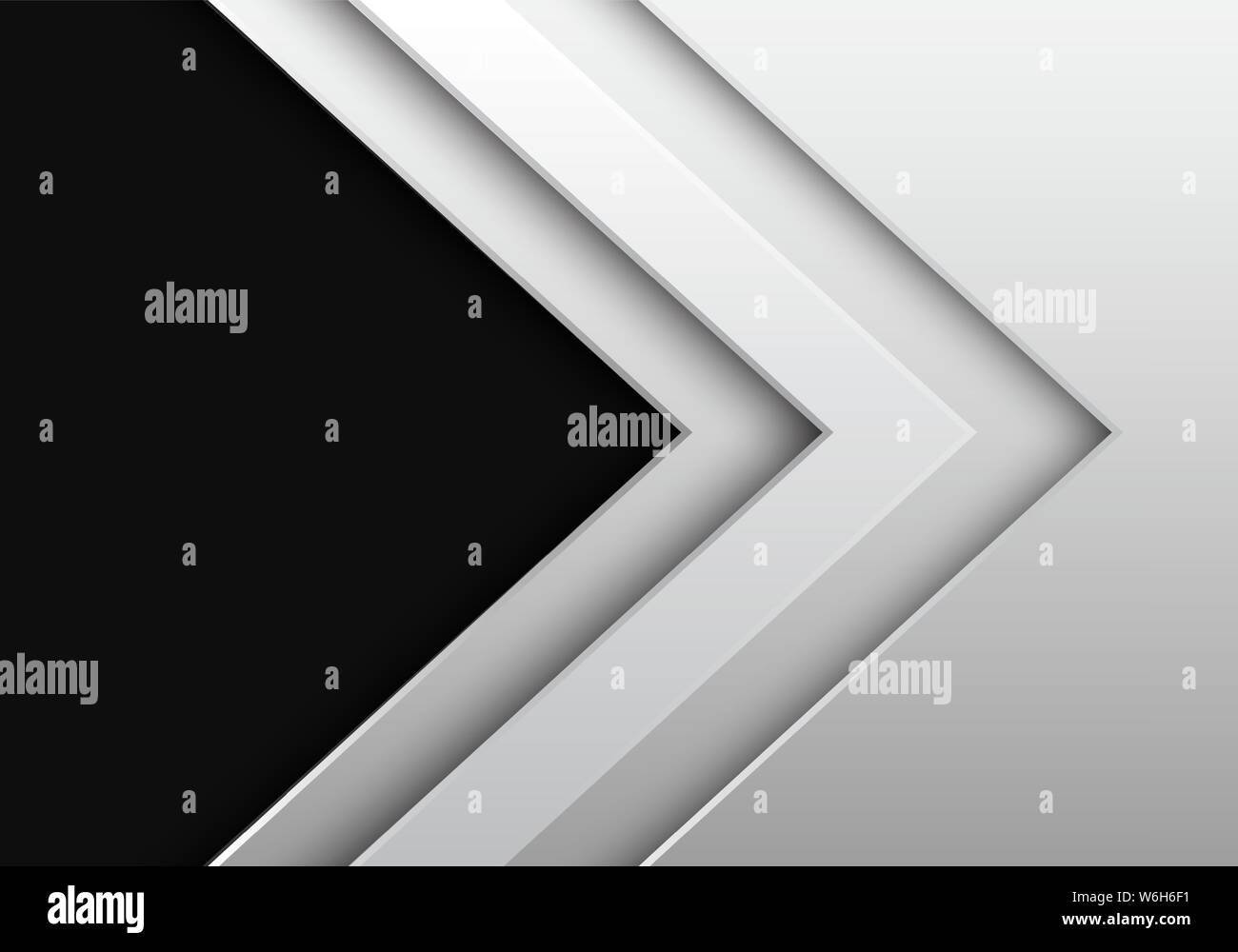 Abstract metallico bianco nella direzione della freccia con il grigio scuro blank space design moderno sfondo futuristico illustrazione vettoriale. Illustrazione Vettoriale