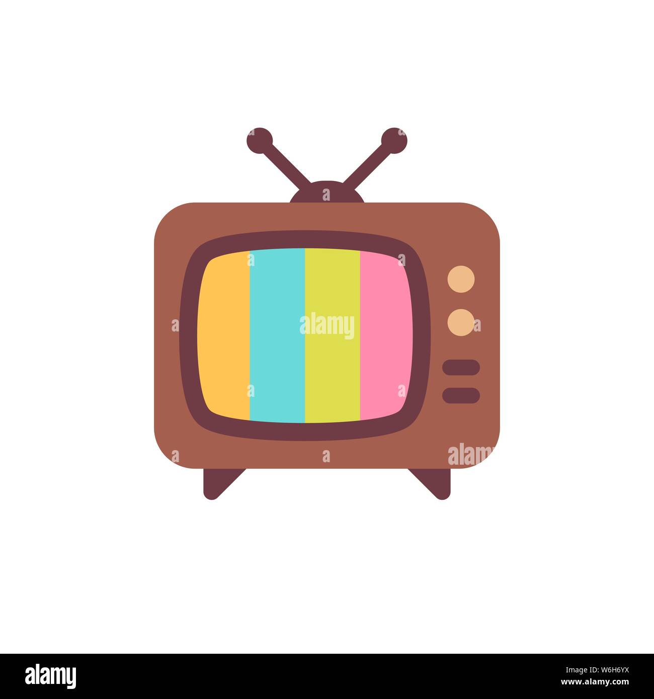 Il vecchio televisore con schermo di errore. Tv Vintage con nessun segnale icona piatta Illustrazione Vettoriale