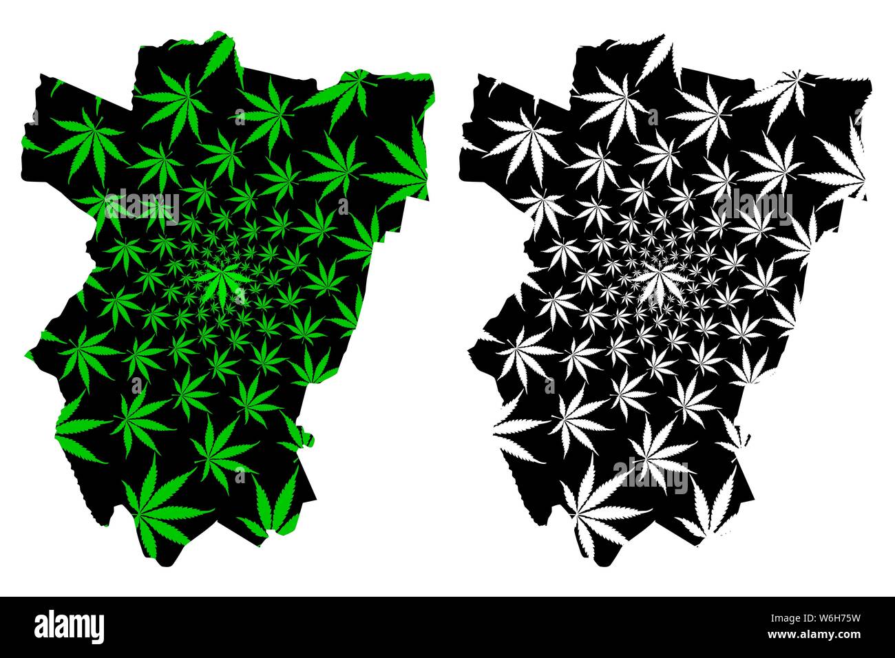 Tucuman (Regione, Repubblica argentina, Province) mappa è progettato Cannabis leaf verde e nero, Tucumán provincia (El Jardin de la Republica) mappa fatta o Illustrazione Vettoriale