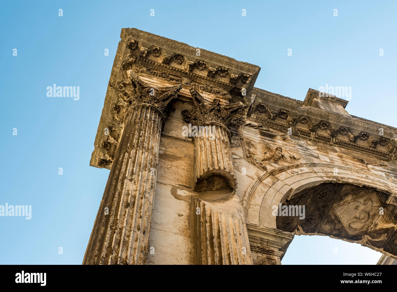 Dettaglio dell'arco Sergians, di antico romano arco trionfale; Pola, Istria, Croazia Foto Stock