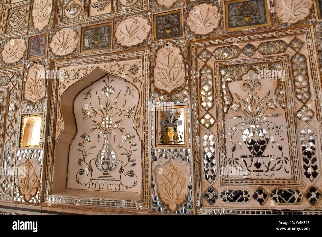 Sheesh Mahal, Specchio Palace, Forte Amer, Amer, India, Asia, Patrimonio Mondiale dell UNESCO Foto Stock