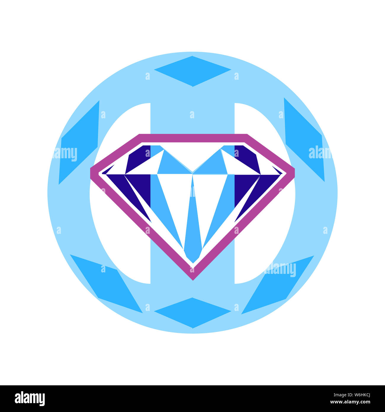 Una icona a forma di diamante nella parte anteriore di un pallone da calcio forma con un cerchio di base forme di diamante. Foto Stock