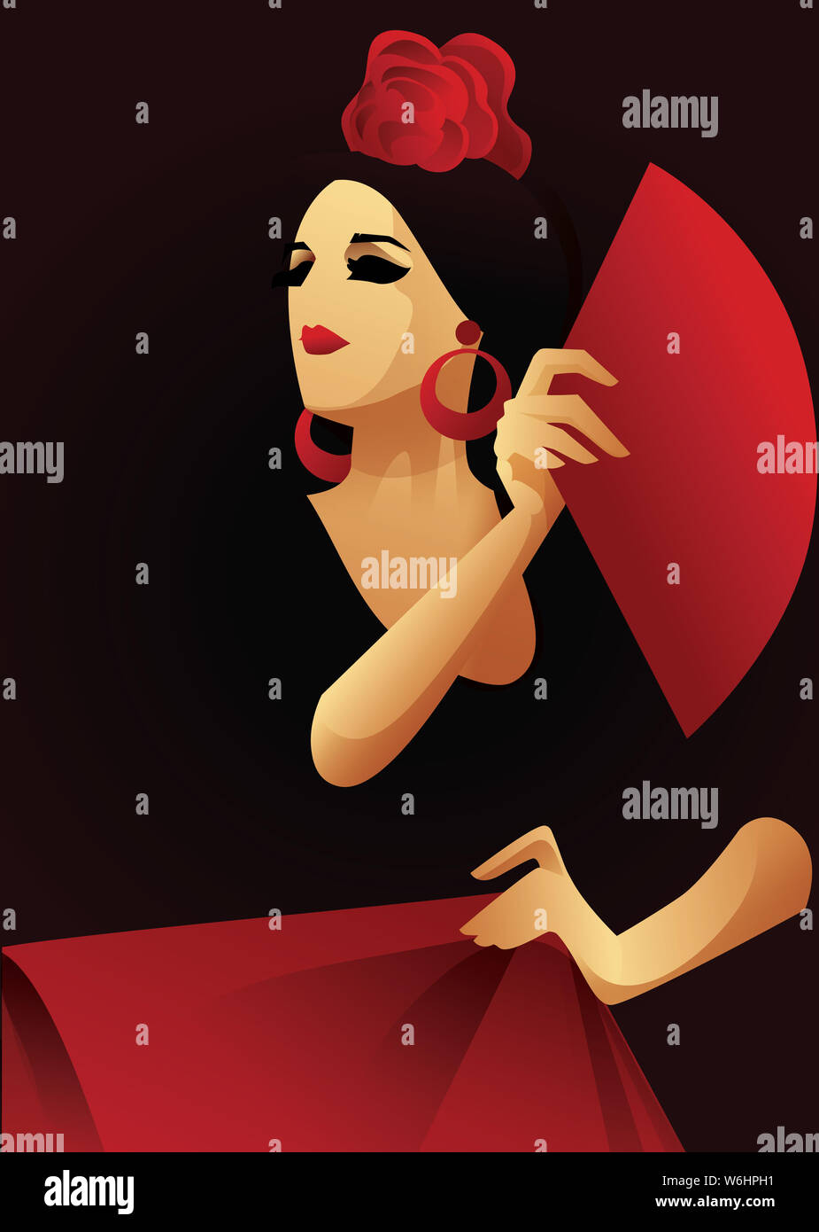 Ballerino spagnolo di flamenco con ventola con il chitarrista di accompagnamento. Serata di Flamenco design Foto Stock