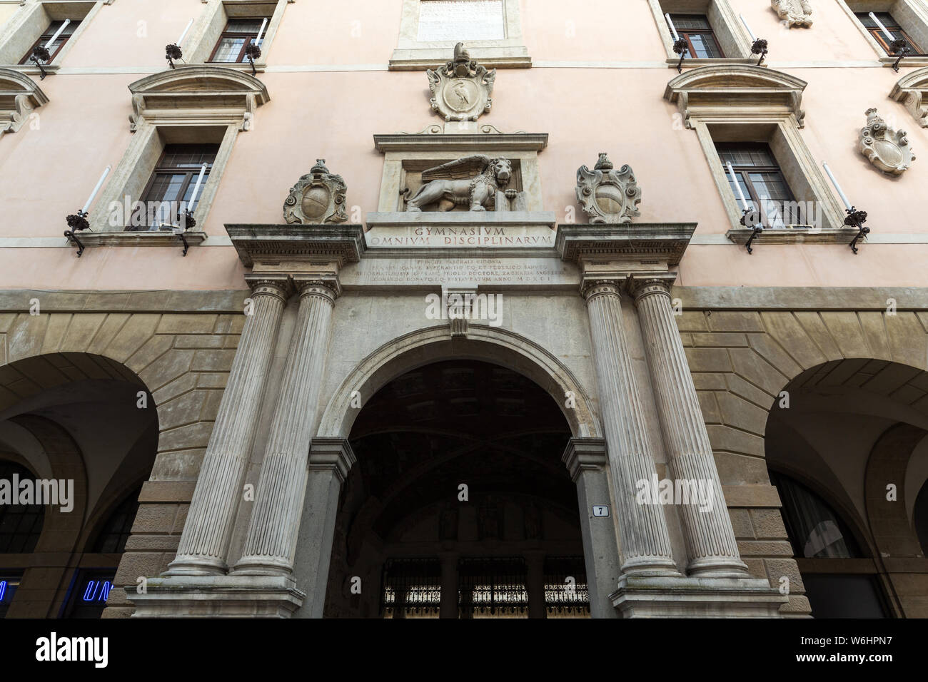 Palazzo del Bo, edificio storico home dell'Università di Padova dal 1539, a Padova, Italia Foto Stock