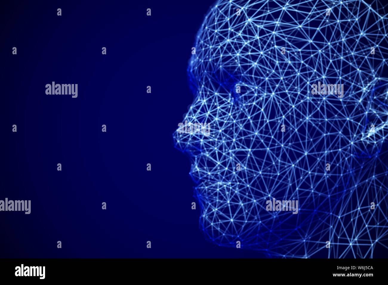 Concetto di cyberspazio o apprendimento automatico: Profilo del volto maschile poligonale. Illustrazione Vettoriale
