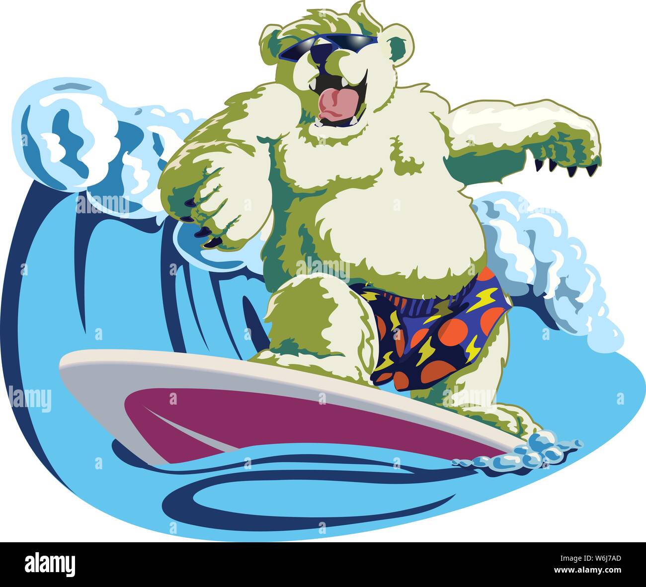 Surf polar bear indossando occhiali da sole e colorate tavole da surf  shorts su un fondo di colore viola della tavola da surf Immagine e  Vettoriale - Alamy