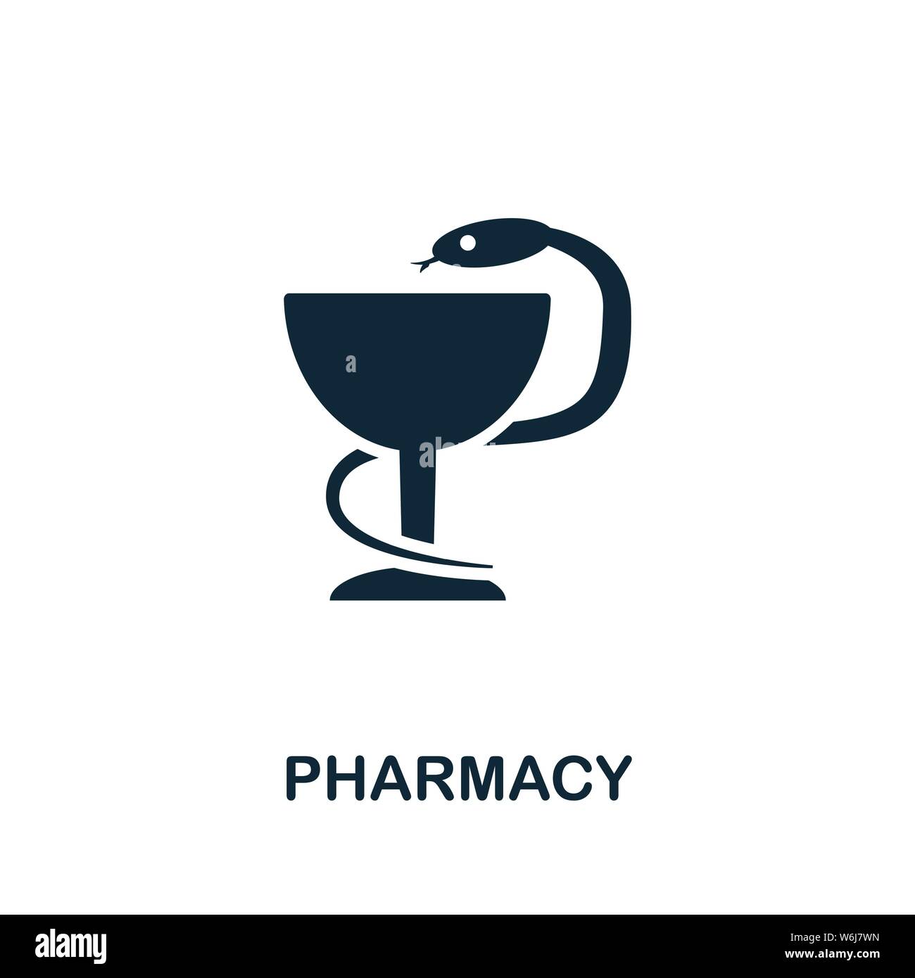 Simbolo dell'icona del vettore farmaceutico. Segno creativo dalla collezione di icone scientifiche. Icona della farmacia piatta riempita per computer e dispositivi mobili Illustrazione Vettoriale