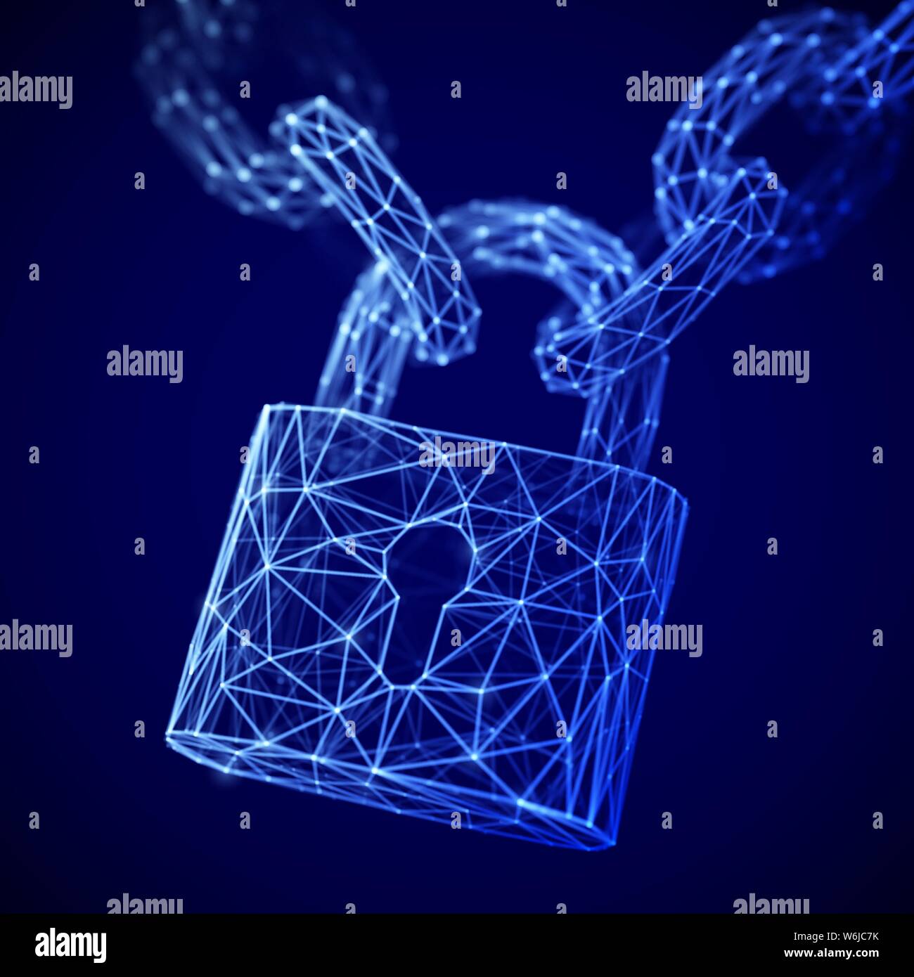 Il concetto di protezione dei dati digitali: Una serratura poligonale chiusa sulla catena. Illustrazione Vettoriale