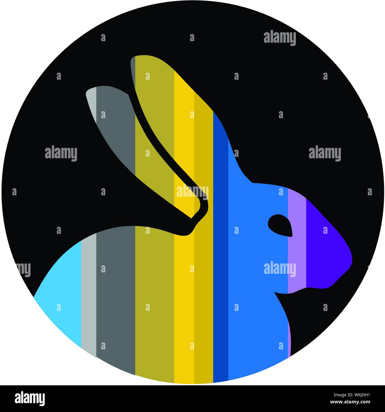 Stilizzata coniglio colorato in cerchio per la mascotte del modello di Logo Illustrazione Vettoriale