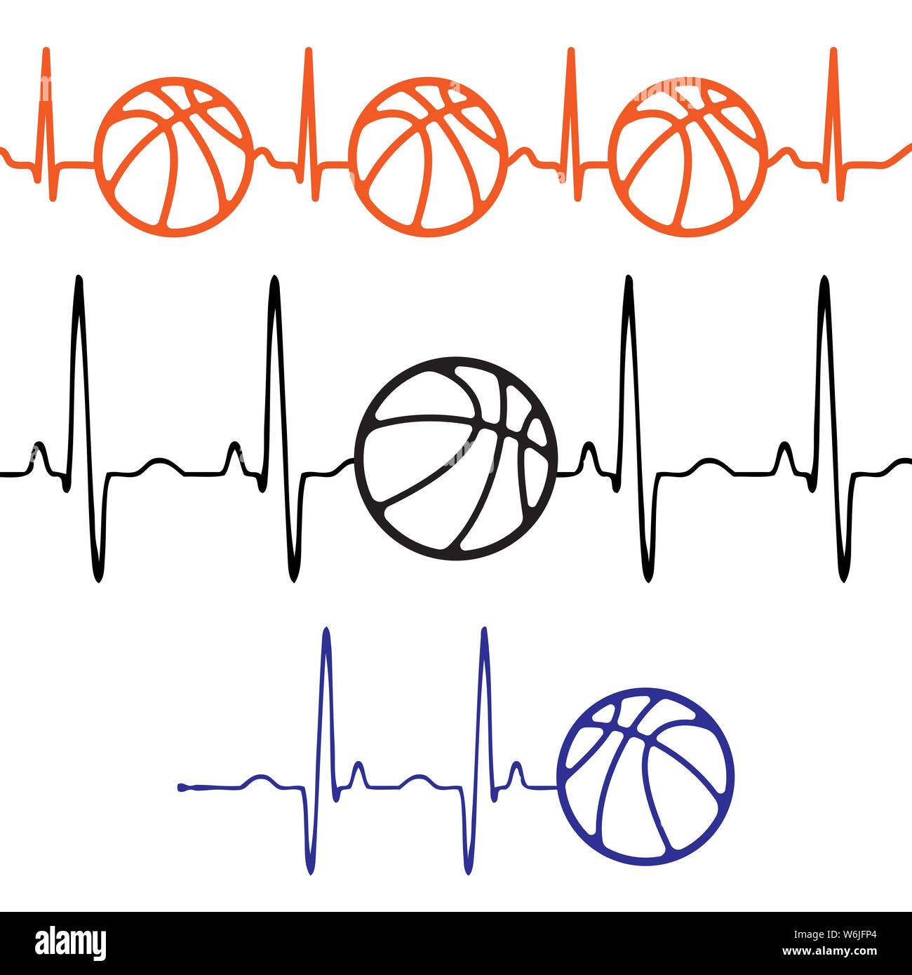 Tre differenti tracce di impulsi con simboli di pallacanestro Illustrazione Vettoriale