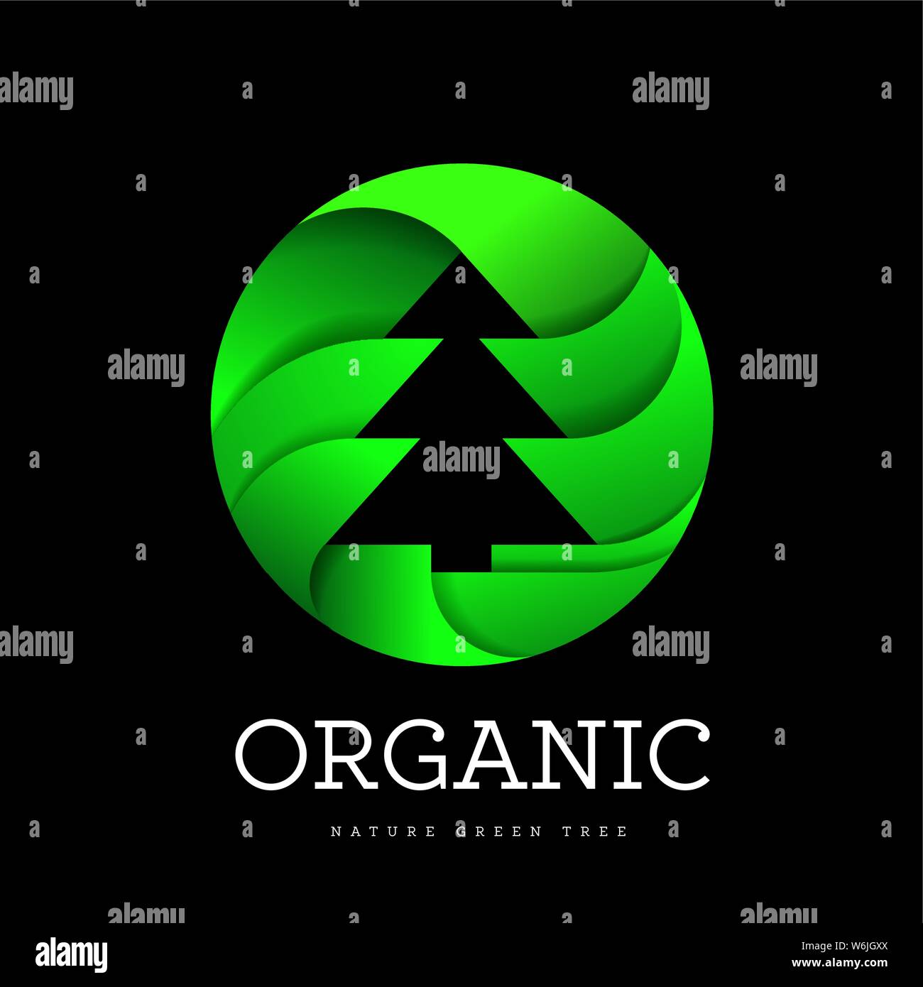 Struttura organica segno di abete rosso su sfondo bianco a forma di cerchio. Logo per organici e tutto ciò che è collegato con gli alberi e la natura Illustrazione Vettoriale