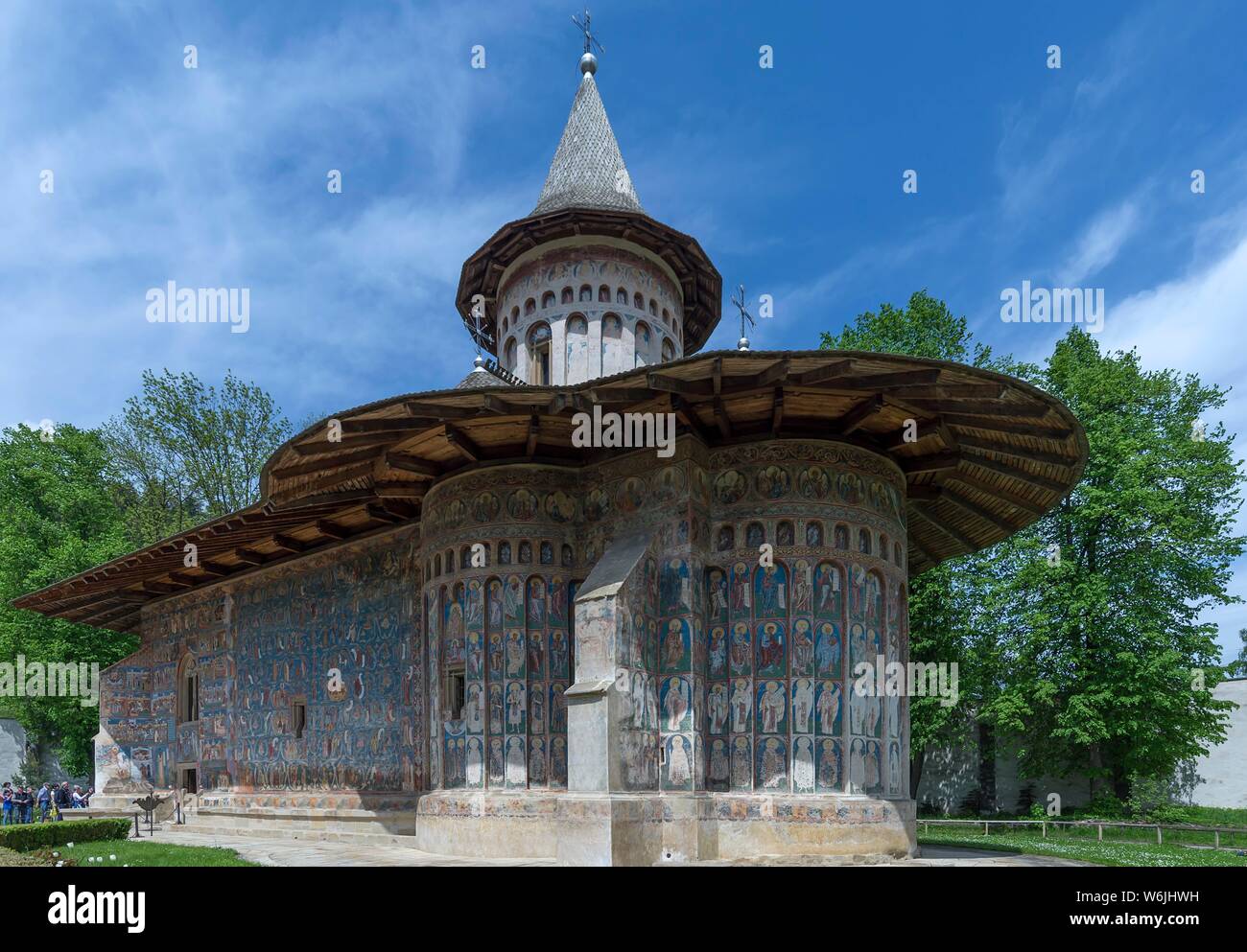 Chiesa nel monastero di San Giorgio con affreschi murali, 1547, Sito Patrimonio Mondiale dell'Unesco, Voronet, Romania Foto Stock