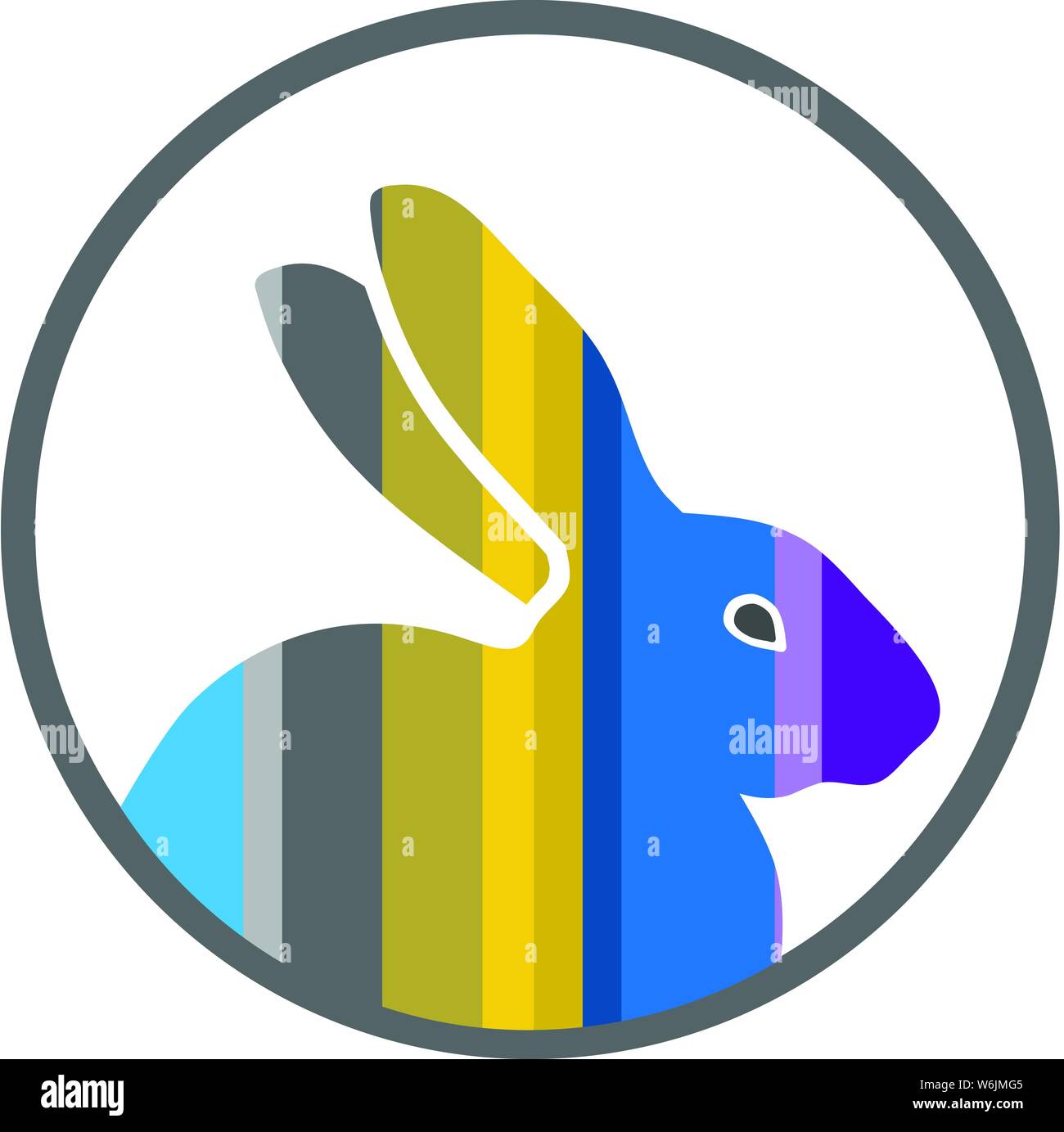 Stilizzata coniglio colorato in cerchio per la mascotte del modello di Logo Illustrazione Vettoriale