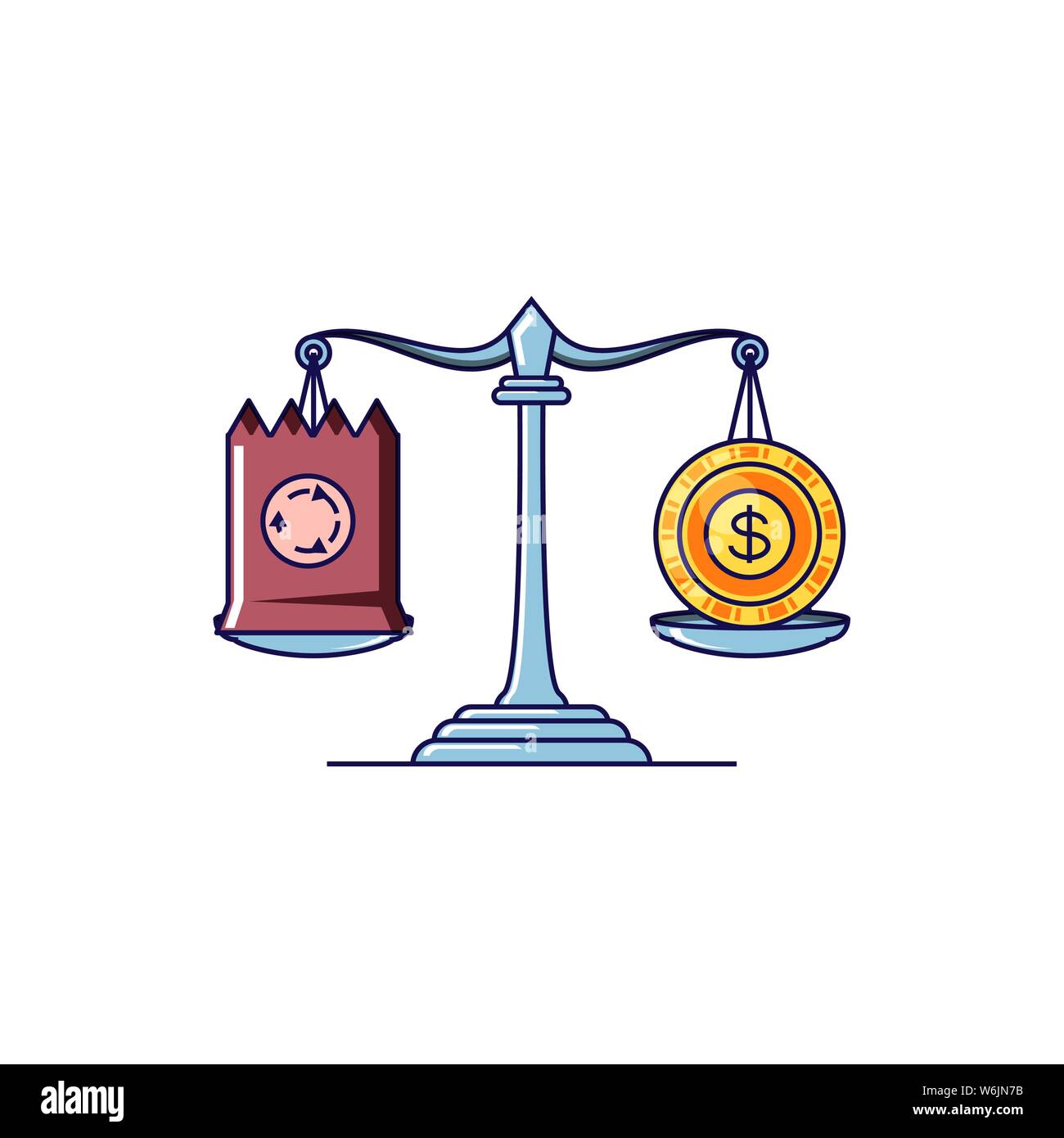 Giustizia equilibrio con il sacchetto di carta moneta e denaro illustrazione vettoriale design Illustrazione Vettoriale