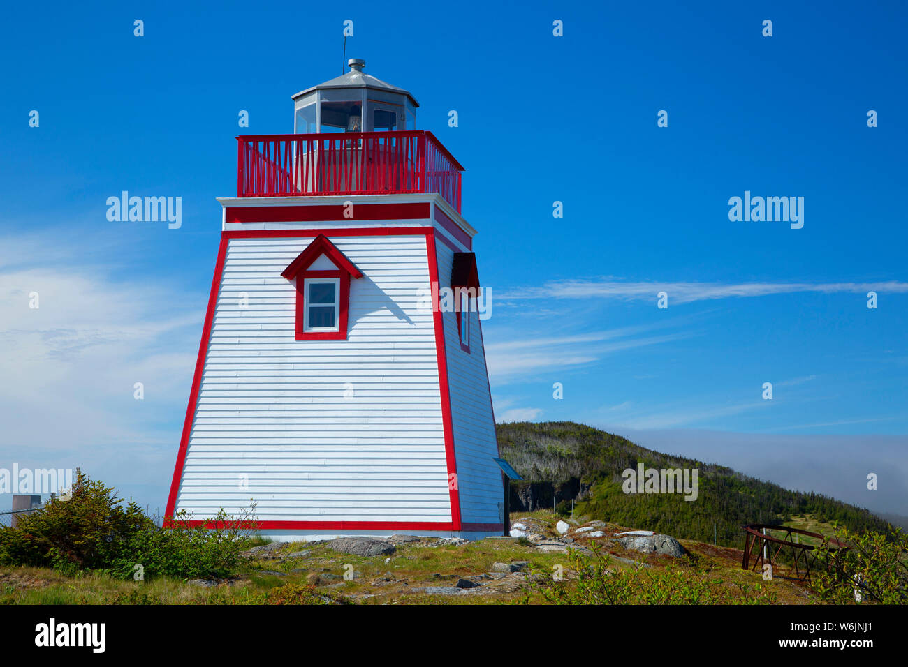 Fort Point Lighthouse, Fort Point sito militare, la trinità, Terranova e Labrador, Canada Foto Stock