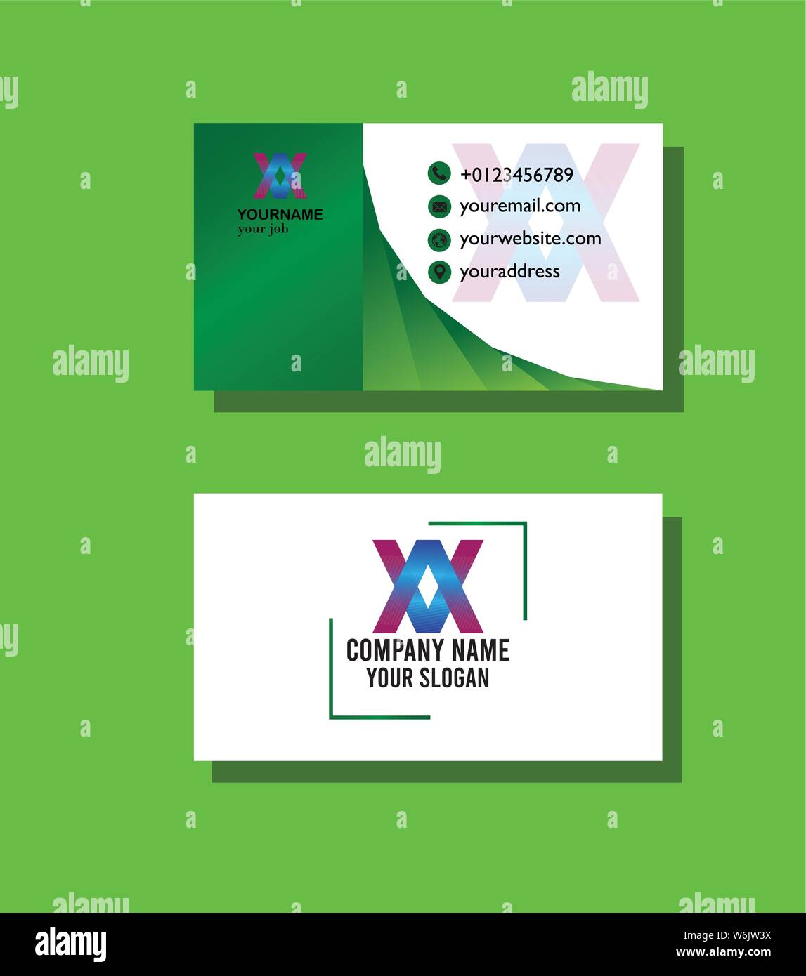 Green business card template Illustrazione Vettoriale