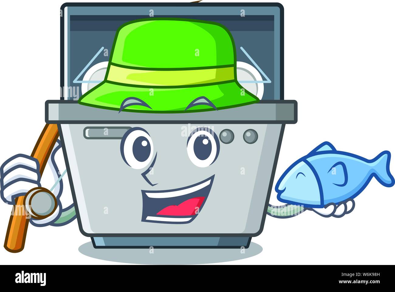 La pesca macchina lavastoviglie con la forma dei caratteri Illustrazione Vettoriale