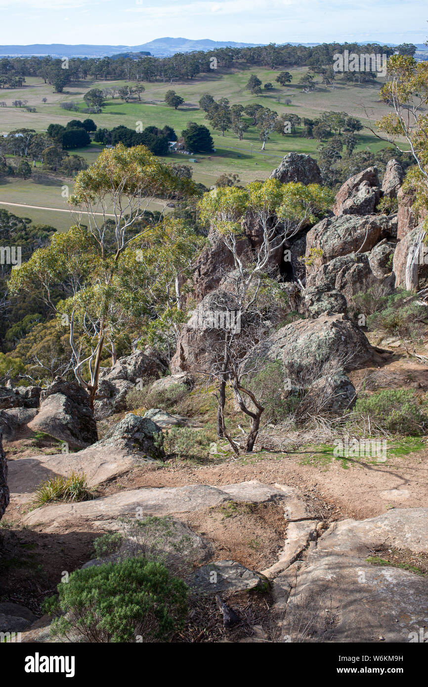 Vista dalla cima di Hanging Rock, Victoria, Australia Foto Stock