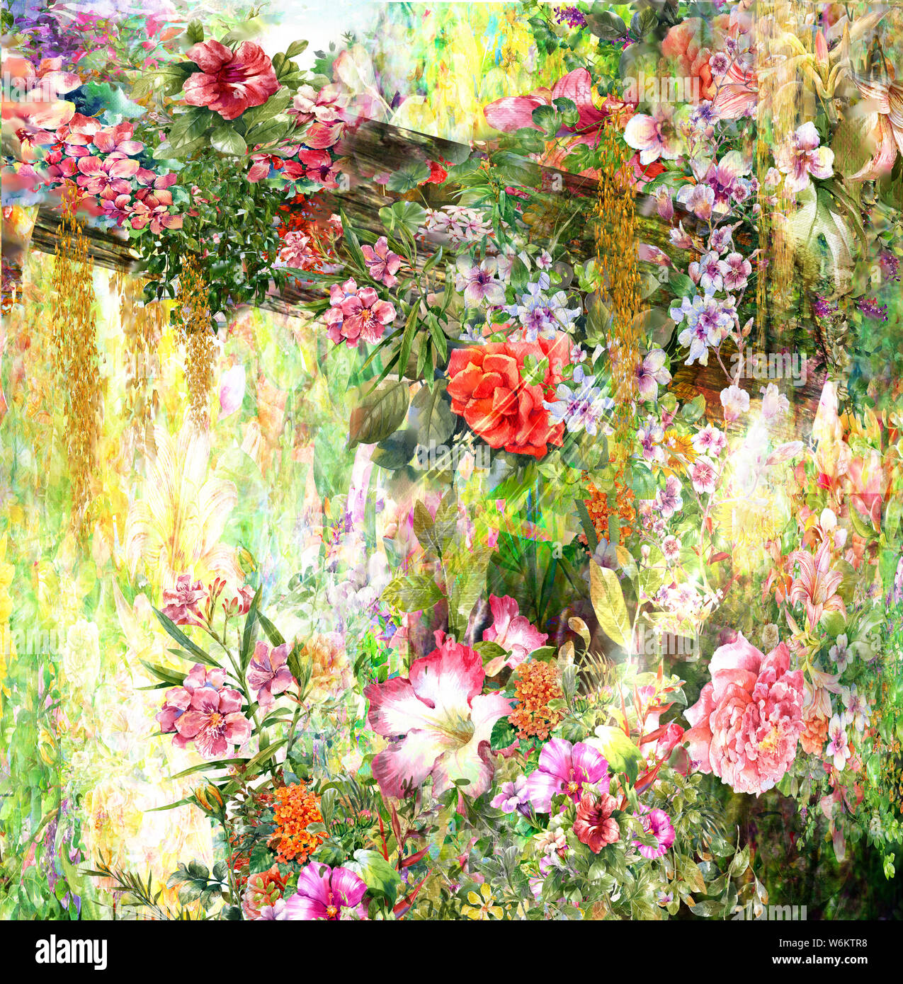 Fiori astratti pittura ad acquerello. Molla di fiori multicolori Foto Stock