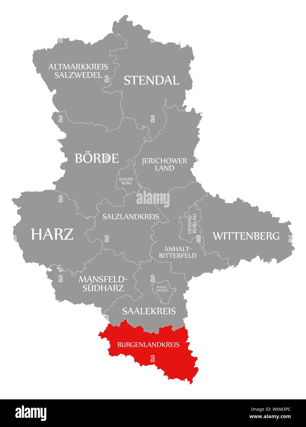Burgenlandkreis evidenziata in rosso nella mappa di Sassonia Anhalt Germania DE Foto Stock