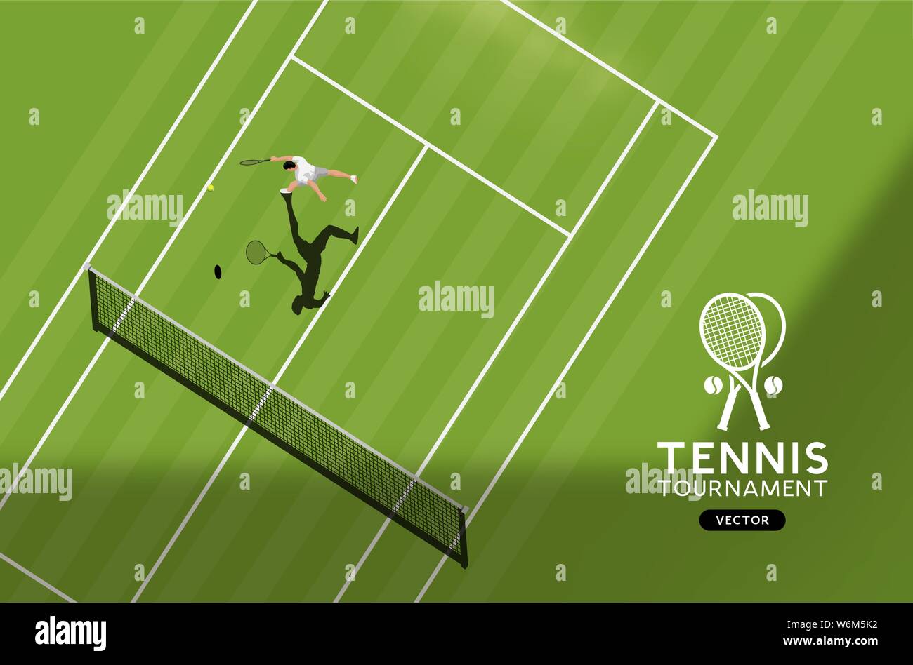 Tribunale di erba Tennis Championship. Vista dall'alto in basso dello sport, illustrazione vettoriale. Illustrazione Vettoriale