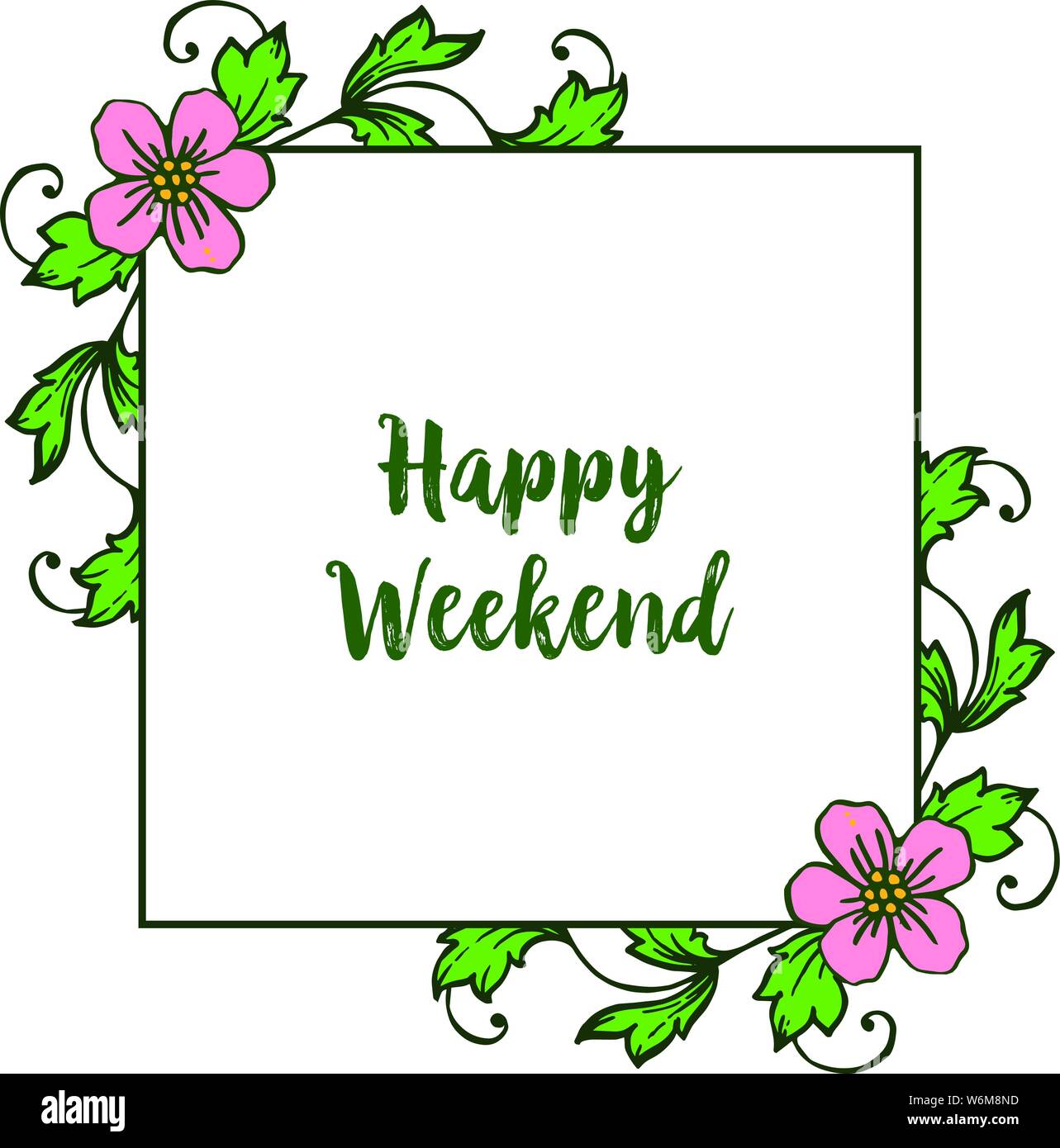 Happy Weekend lettera di pattern con sfondo bianco, consistenza del fiore rosa cornice elegante. Illustrazione Vettoriale Illustrazione Vettoriale