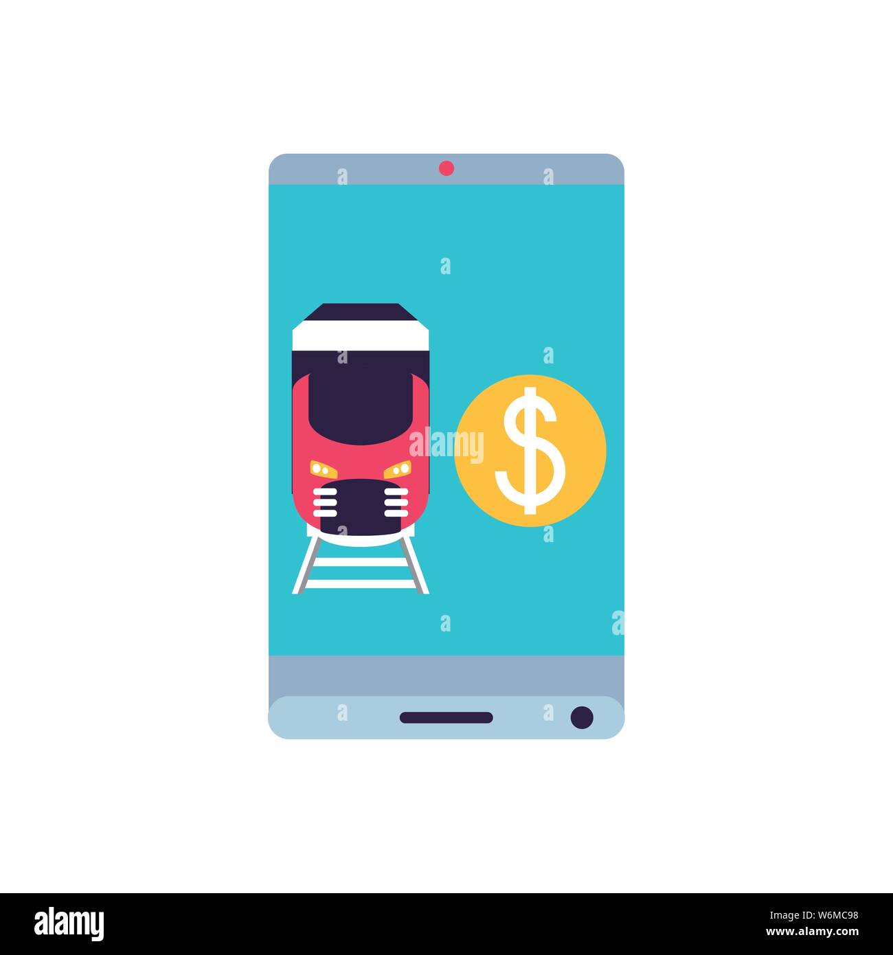 Dispositivo smartphone con un viaggio in treno vettore app illustration design Illustrazione Vettoriale