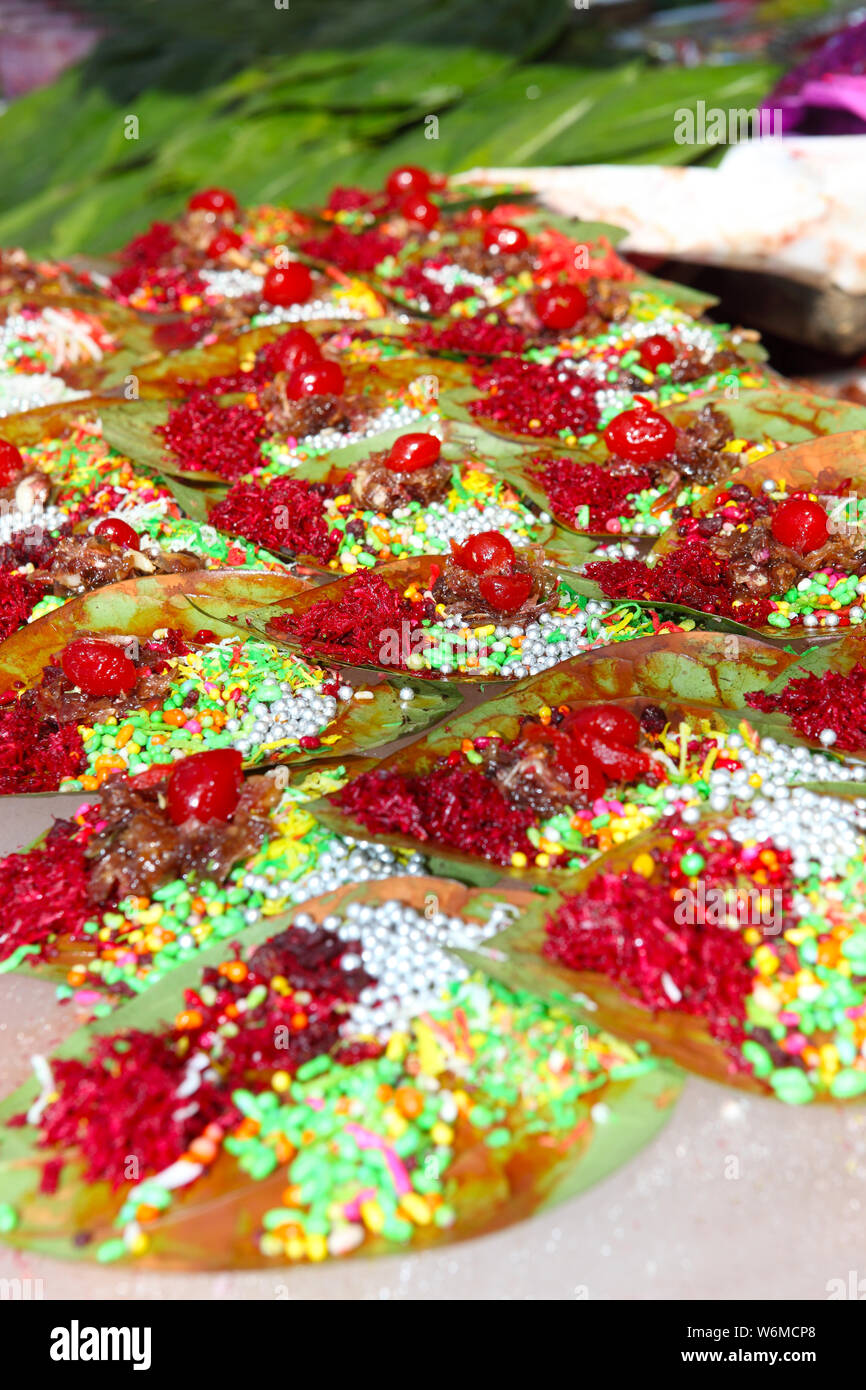 Paan stallo a mestieri Surajkund Mela, Surajkund, Faridabad, Haryana, India Foto Stock