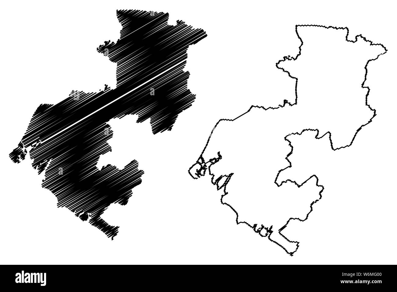 Regione Boke (suddivisioni della Guinea, Guinea Conakry, Guinea Francese) mappa illustrazione vettoriale, scribble schizzo Boke mappa Illustrazione Vettoriale