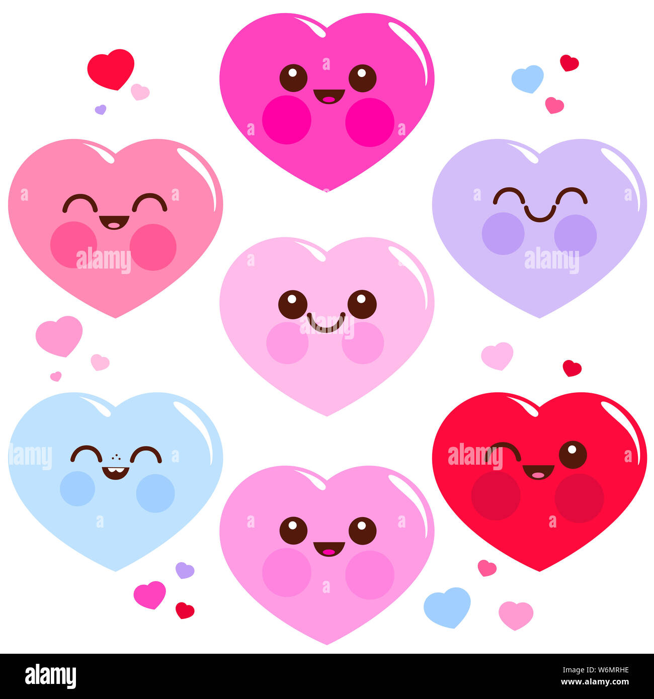 Illustrazione set di carino e colorato color pastello cuore caratteri Foto Stock