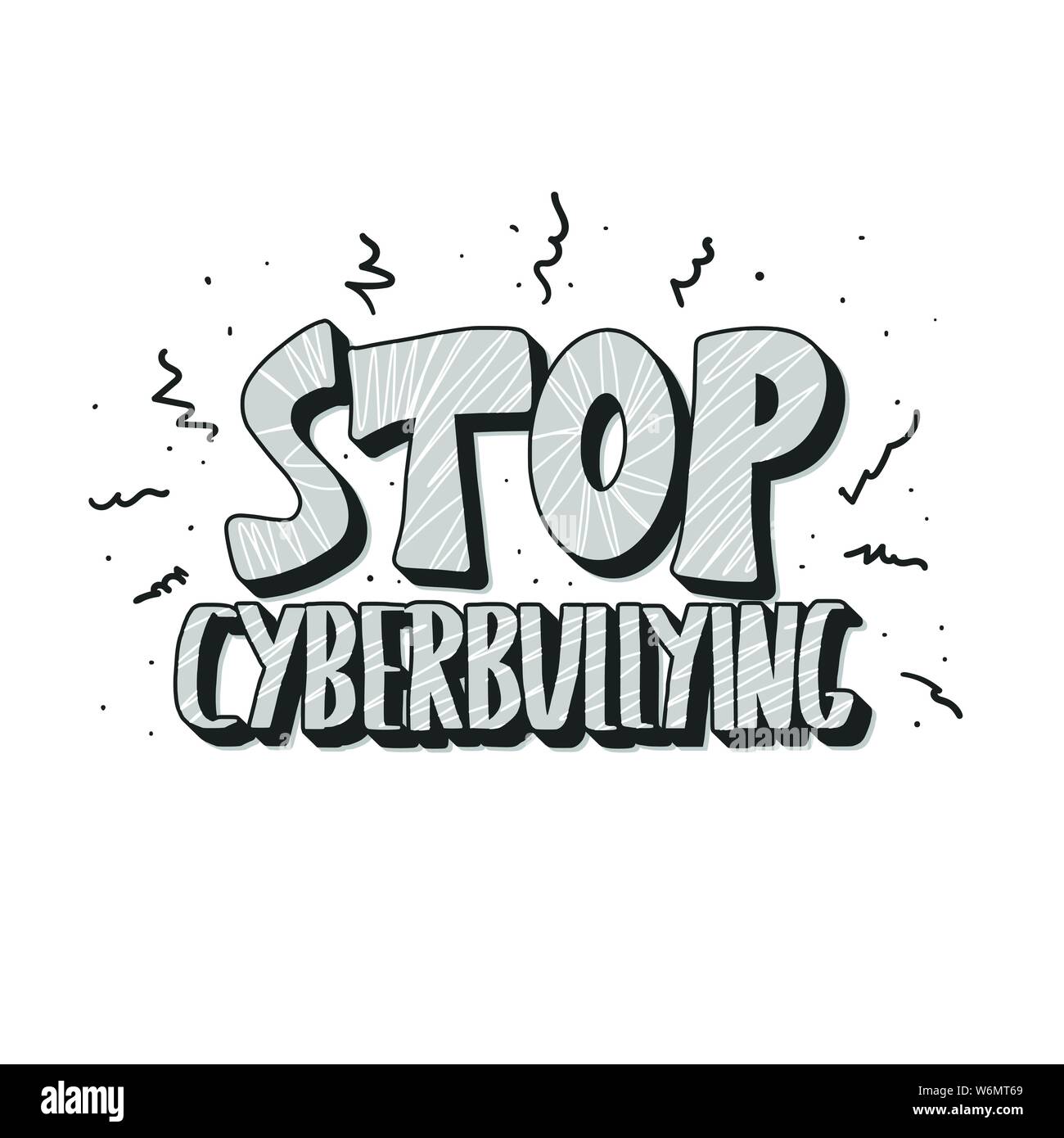 Arrestare il cyber-bullismo slogan isolati su sfondo bianco. Vettore di caratteri stilizzati. Illustrazione Vettoriale