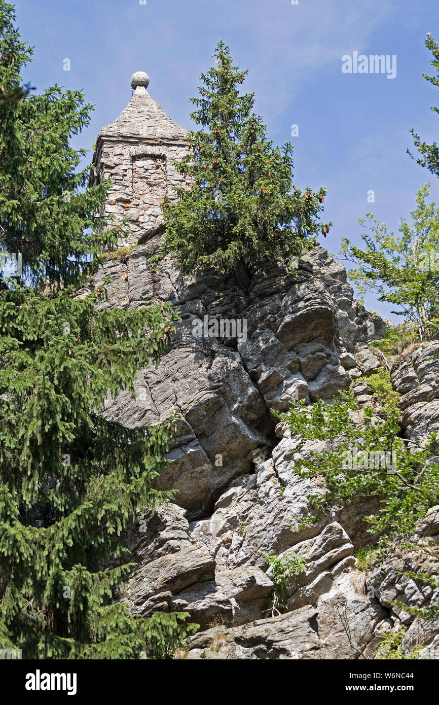 Torre sul vertice, Großer Riedelstein, Eck, Foresta Bavarese, Baviera, Germania Foto Stock
