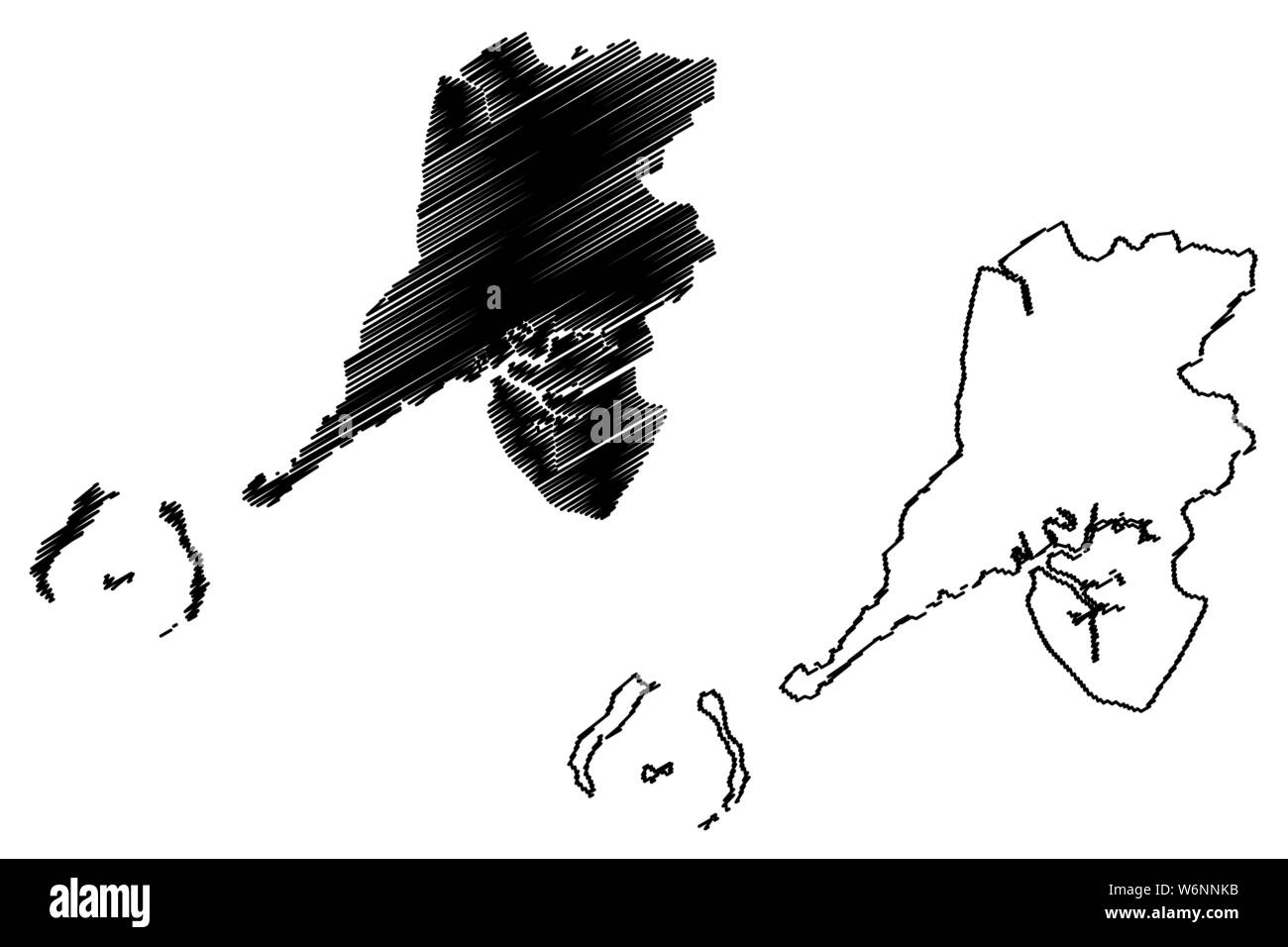 Regione di Conakry (suddivisioni della Guinea, Guinea Conakry, Guinea Francese) mappa illustrazione vettoriale, scribble schizzo Conakry mappa Illustrazione Vettoriale