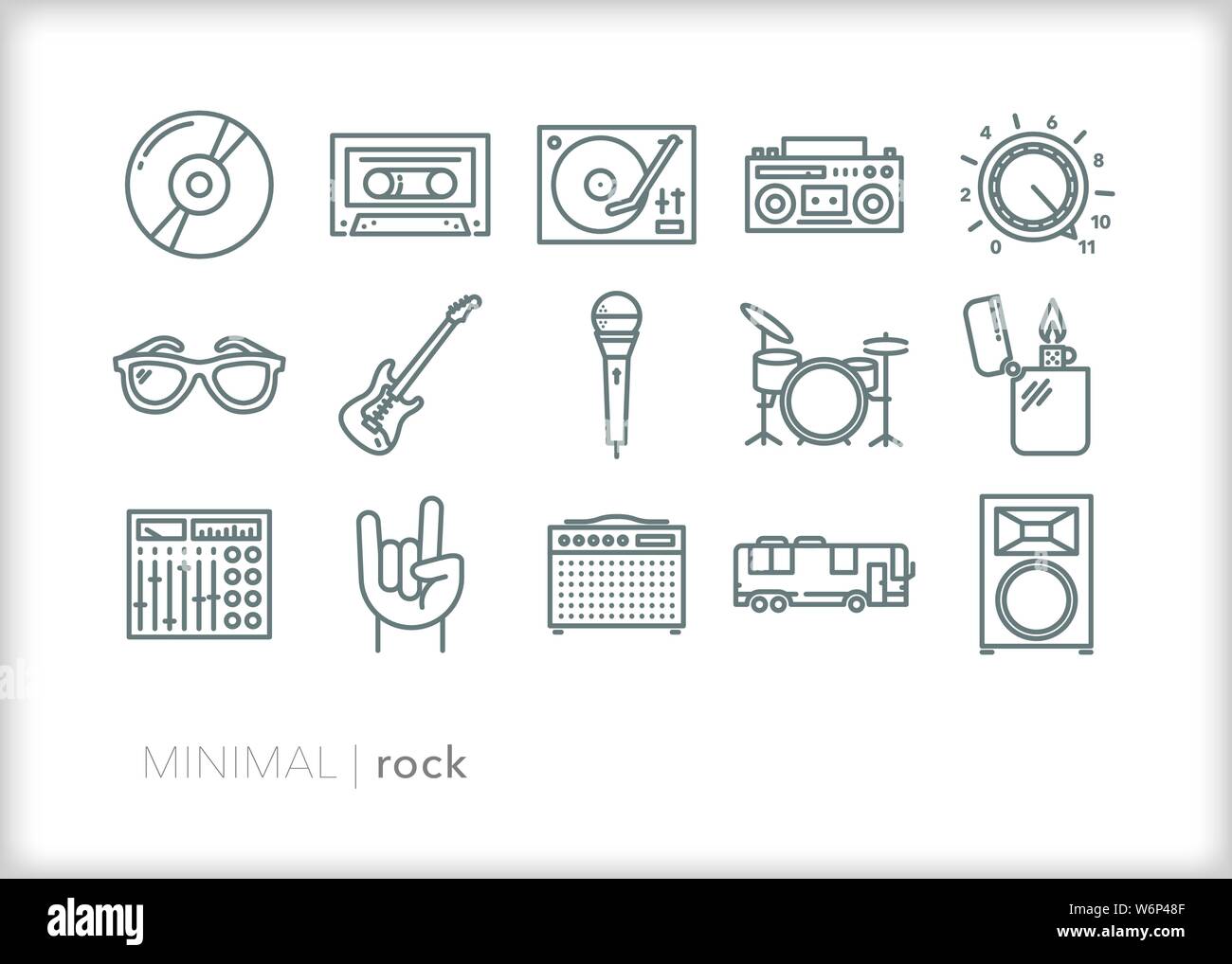 Set di 15 rock le icone della linea per i musicisti e concerti Illustrazione Vettoriale