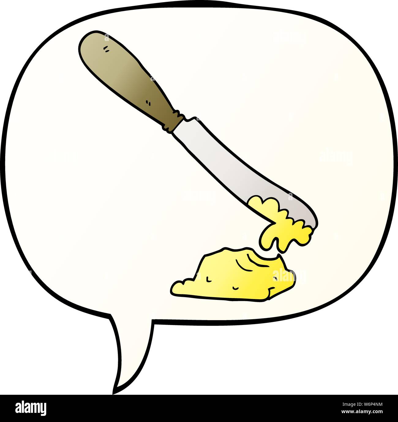 Cartoon spalmatura a coltello burro con discorso bolla in buon stile gradiente Illustrazione Vettoriale